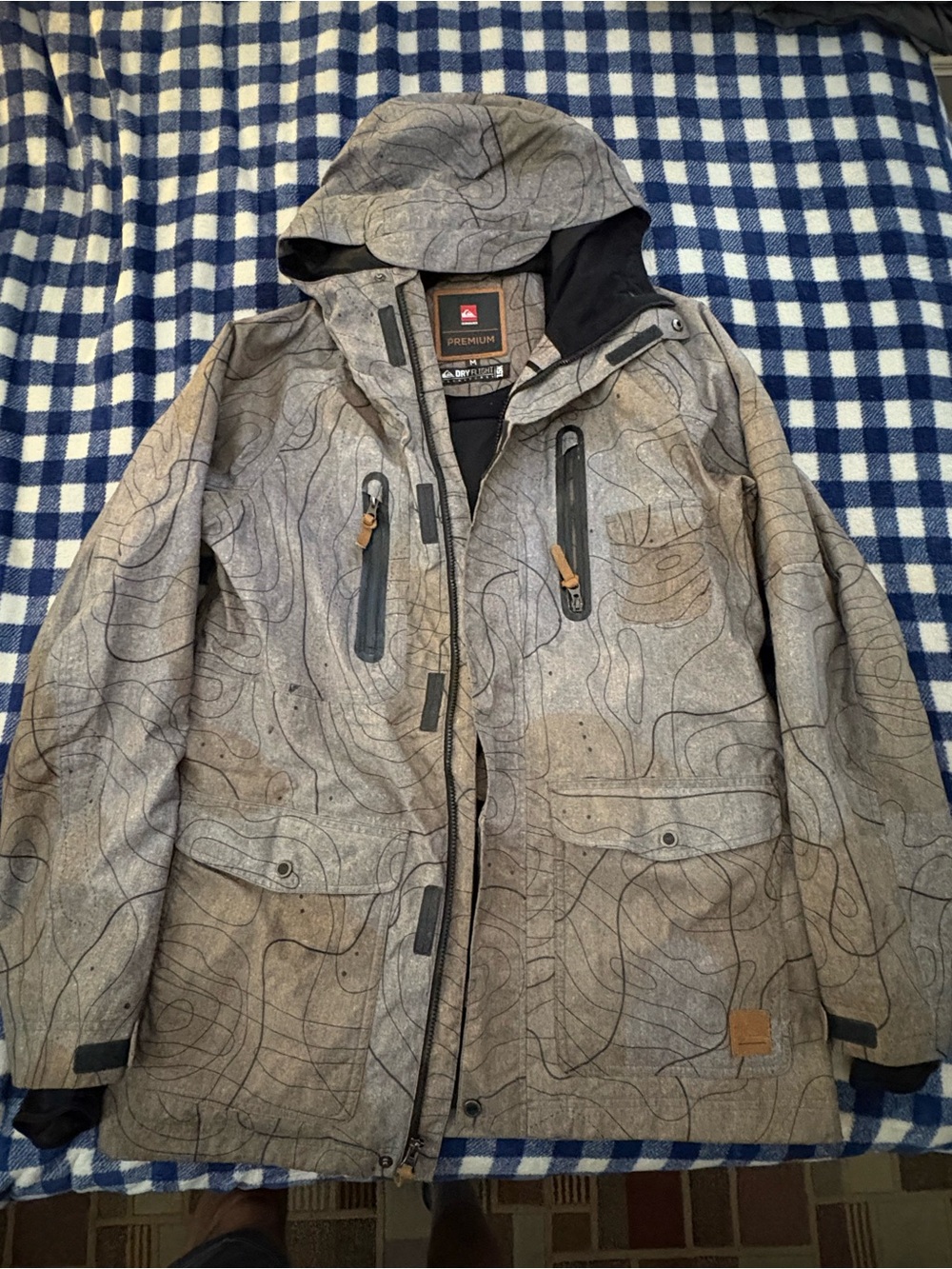 Quiksilver Men's Gray Patterned Waterproof Hooded Jacket Size M